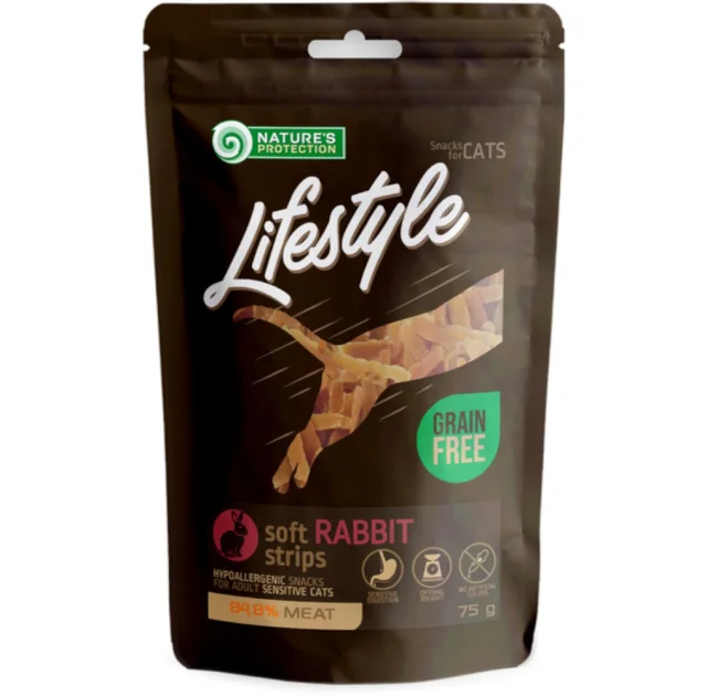 Лакомство Nature's Protection Lifestyle Snack cat Soft Rabbit Strips для кошек, мягкие полоски из кролика, 75 г