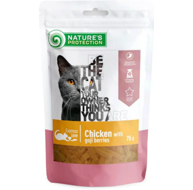 Лакомство Nature's Protection snack for cats with chicken and goji berries для кошек, снеки из курицы с ягодами годжи, 75 г