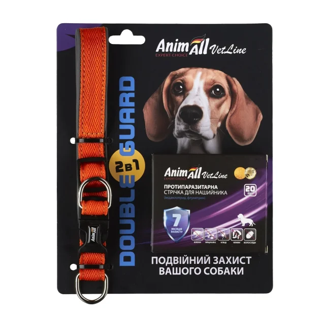 Комплект AnimAll VetLine Double Guard нашийник з протипаразитарною стрічкою, 20 мм, 320 - 400 мм, помаранчевий