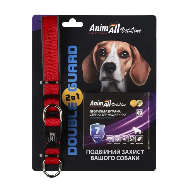 Комплект AnimAll VetLine Double Guard нашийник з протипаразитарною стрічкою, 20 мм, 320 - 400 мм, червоний