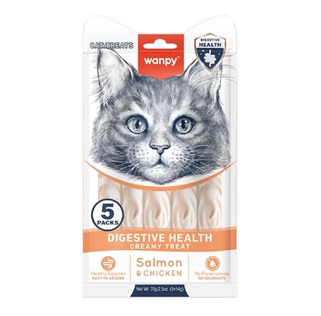 Функціональні рідкі ласощі Wanpy Creamy Lickable Treats Digestive Health для підтримки травлення у котів, 5×14 г
