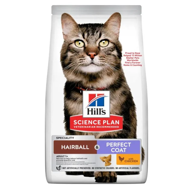 Сухой корм Hill's Science Plan Hairball & Perfect Coat для взрослых кошек для выведения комочков шерсти, с курицей, 3 кг
