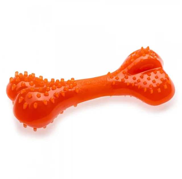 Іграшка Comfy Mint Dental Bone для собак, кістка з виступами, пластикова, поморанчева, 8.5 см