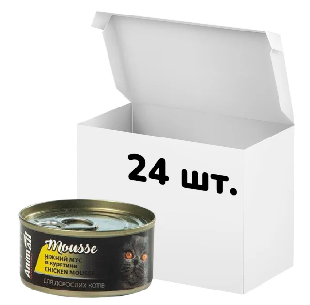 Упаковка консервов AnimAll для кошек, нежный мусс из курицы, 80 г, 24 штуки