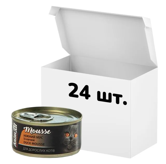 Упаковка консервов AnimAll для кошек, нежный мусс из утки, 80 г, 24 штуки