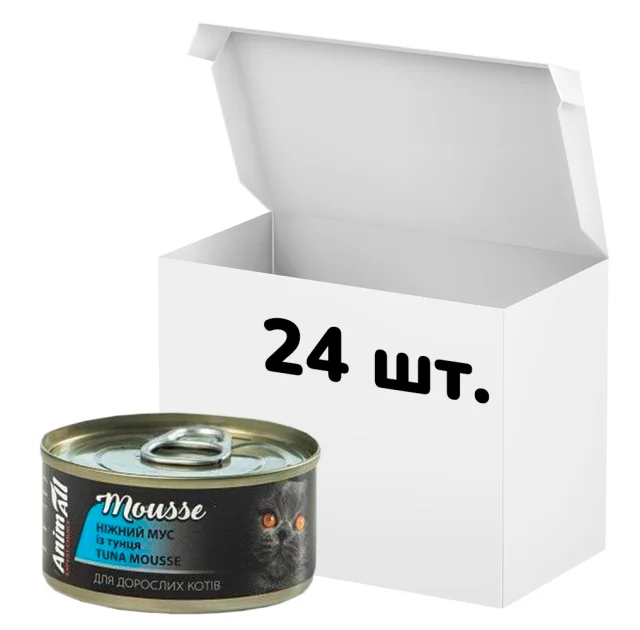Упаковка консервов AnimAll для кошек, нежный мусс из тунца, 80 г, 24 штуки