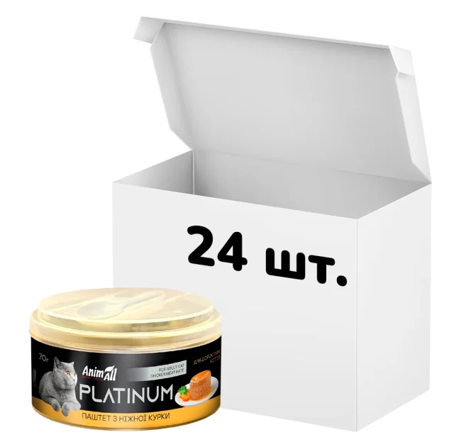 Упаковка консервов AnimAll Platinum для кошек, нежный паштет из курицы, 70 г, 24 штуки