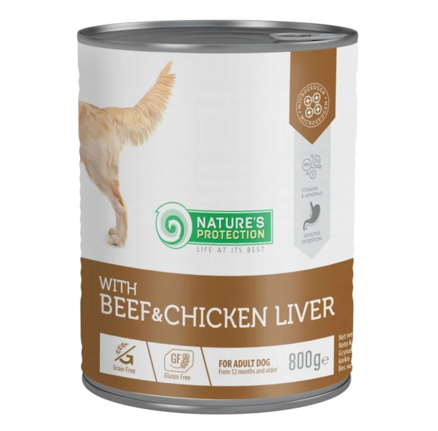 Консервы Nature's Protection Beef and Chicken Liver для взрослых собак с говядиной и куриной печенью, 800 г