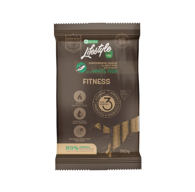 Беззернові ласощі Nature's Protection Lifestyle Grain Free White fish Fitness для дорослих собак, з білою рибою, 110 г