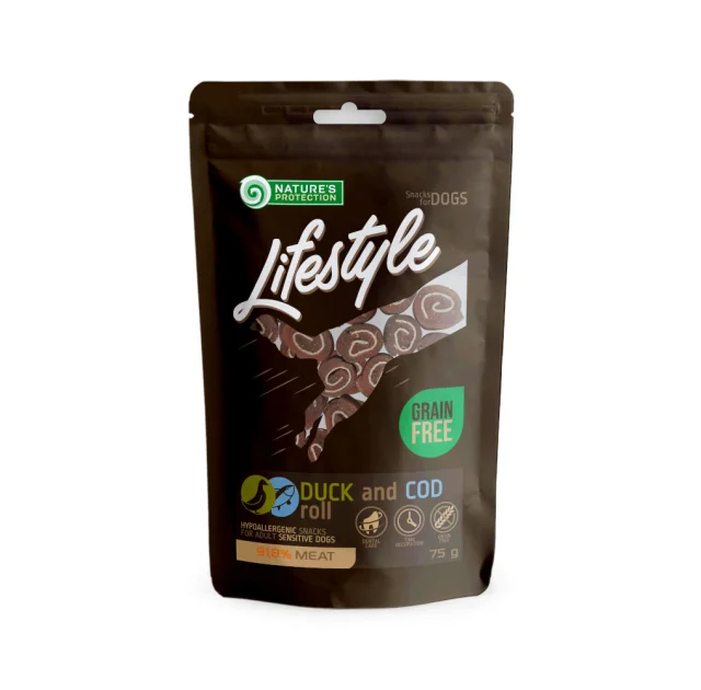 Ласощі Nature's Protection Lifestyle Snacks For Dogs, Duck And Cod Rolls для собак, рулети з качки та тріски, 75 г