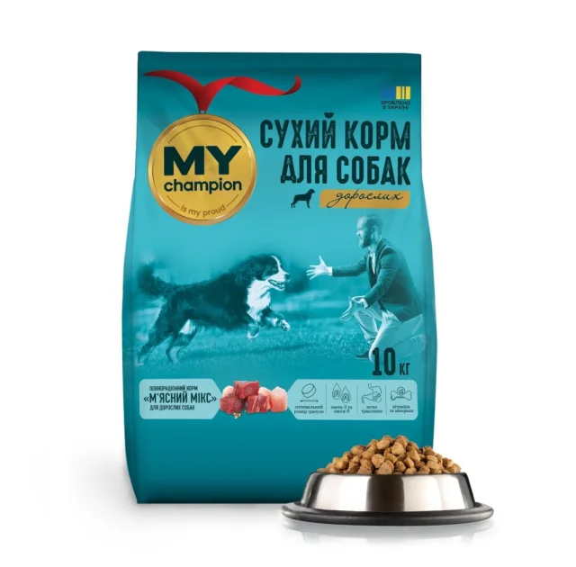 Сухой полнорационный корм Мой чемпион «Мясной микс» для собак, 10 кг