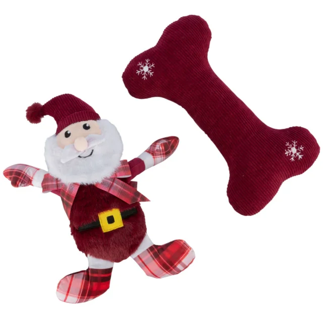 Набір іграшок Trixie Bone and Santa Claus для собак, плюш/тканина, 30 см