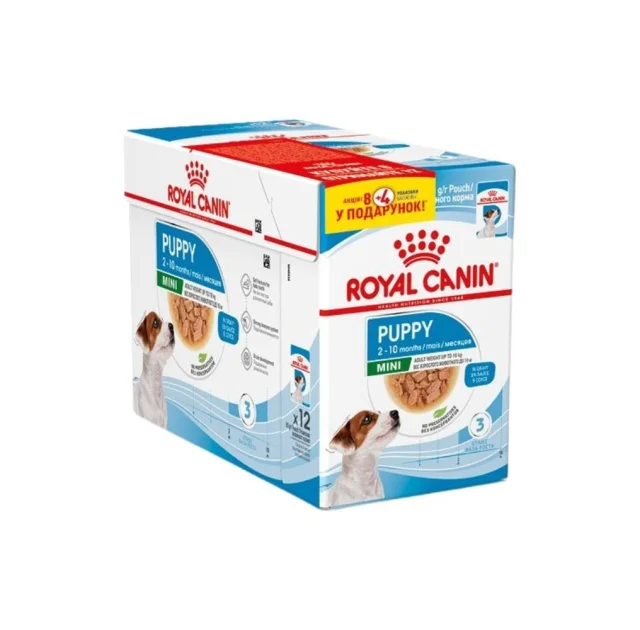 Вологий корм Royal Canin Mini Puppy, для цуценят маленьких порід, шматочки в соусі, 8+4 у подарунок, 1. 02 кг