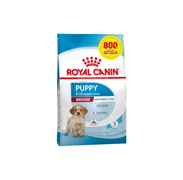 Сухий корм Royal Canin Medium Puppy для цуценят середніх порід до 12 місяців, 3.2 кг+ 800 г у подарунок