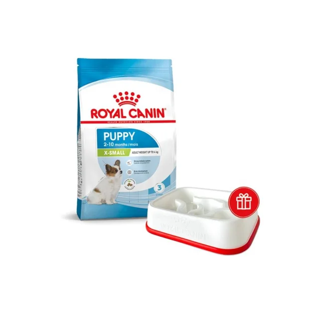 Промо набір Сухий корм Royal Canin X-Small Puppy для цуценят мініатюрних порід, 3 кг + інтерактивна годівниця у подарунок