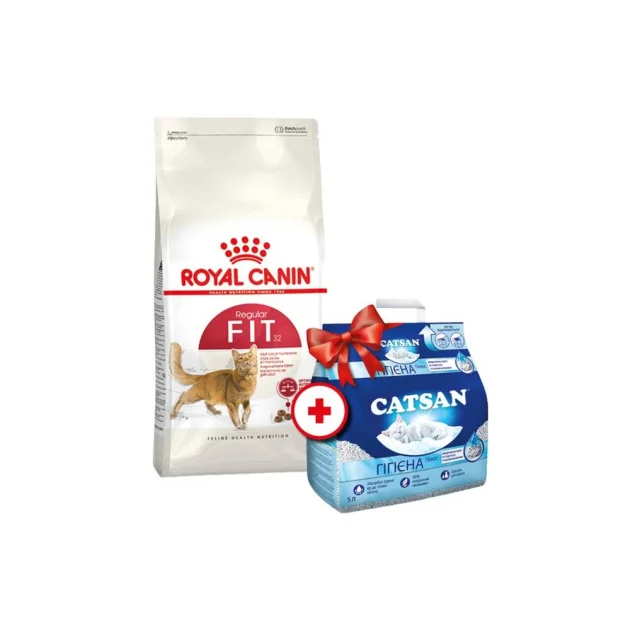 Сухой корм Royal Canin Fit 32 для кошек, 4 кг + наполнитель Catsan 5 л в подарок