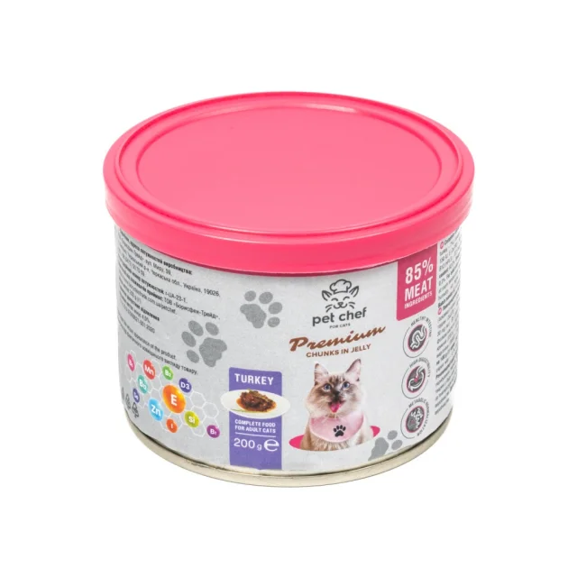 Консервы Pet Chef Turkey для взрослых кошек, кусочки в желе, с индейкой, 200 г