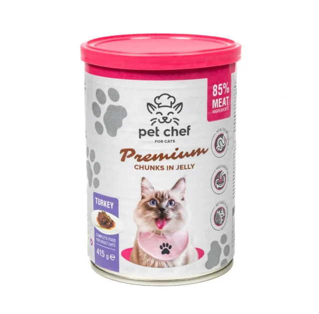 Консервы Pet Chef Turkey для взрослых кошек, кусочки в желе, с индейкой, 415 г