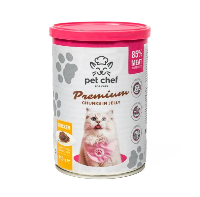 Консервы Pet Chef Chicken для взрослых кошек, кусочки в желе, с курицей, 415 г