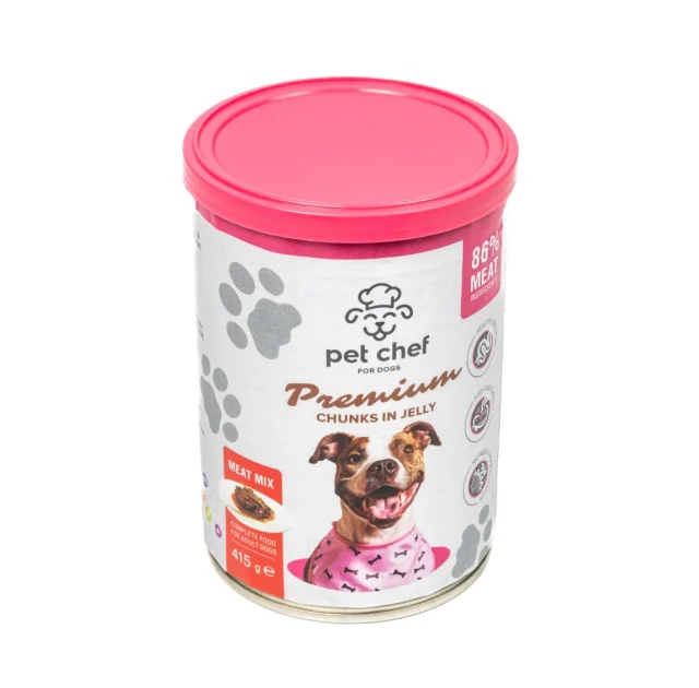 Консерви Pet Chef М'ясний мікс для дорослих собак, шматочки в желе, 415 г