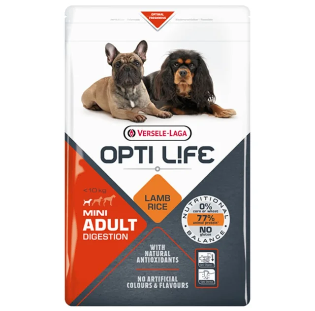 Сухий корм Versele-Laga Opti Life Adult Digestion Mini для собак з чутливим травленням міні та малих порід , ягня, лосось, 2.5 кг