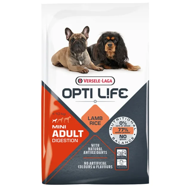 Сухий корм Versele-Laga Opti Life Adult Digestion Mini для собак з чутливим травленням міні та малих порід, ягня, лосось, 7.5 кг