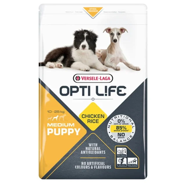 Сухий суперпреміум корм Versele-Laga Opti Life Puppy Medium для цуценят середніх порід, курка, 2.5 кг