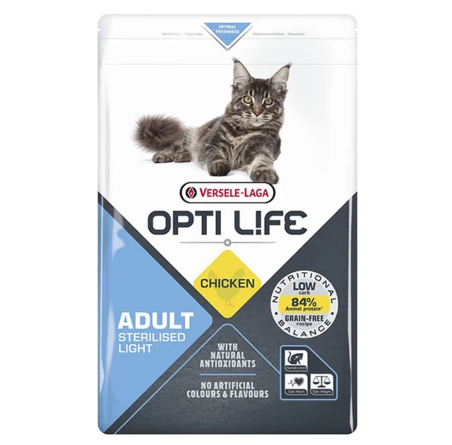Сухой беззерновой корм Versele-Laga Opti Life Sterilised Light для стерилизованных и кошек склонных к полноте курица, 1 кг