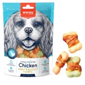 Лакомство Wanpy Chicken Jerky & Biscuit Twists для собак, бисквит с вяленой курицей, 100 г
