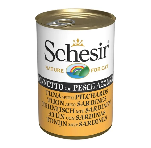 Влажный корм Schesir Tuna with Pilchards для кошек, тунец с сардиной в желе, 140 г