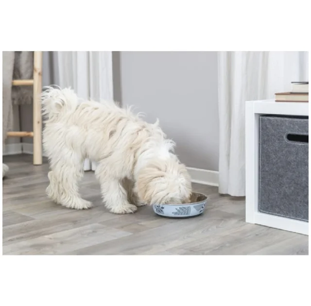 Миска Trixie Stainless Steel Bowl для собак, нержавеющая сталь, резиновая кромка, 800 мл, 17 см, сине-серый