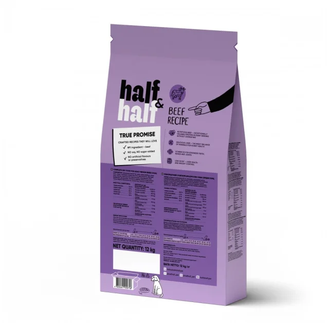 Сухий корм Half&Half для дорослих собак середніх порід, із яловичиною, 12 кг