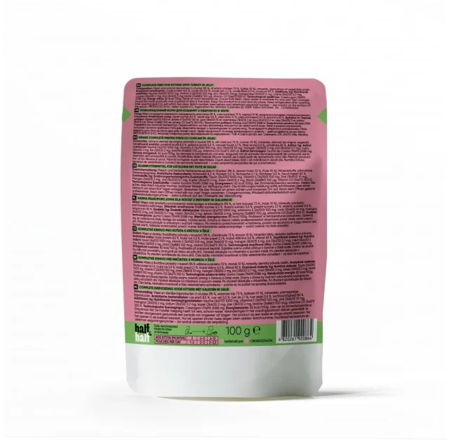 Влажный корм Half&Half для котят, кусочки с индейкой в желе, пауч, 100 г