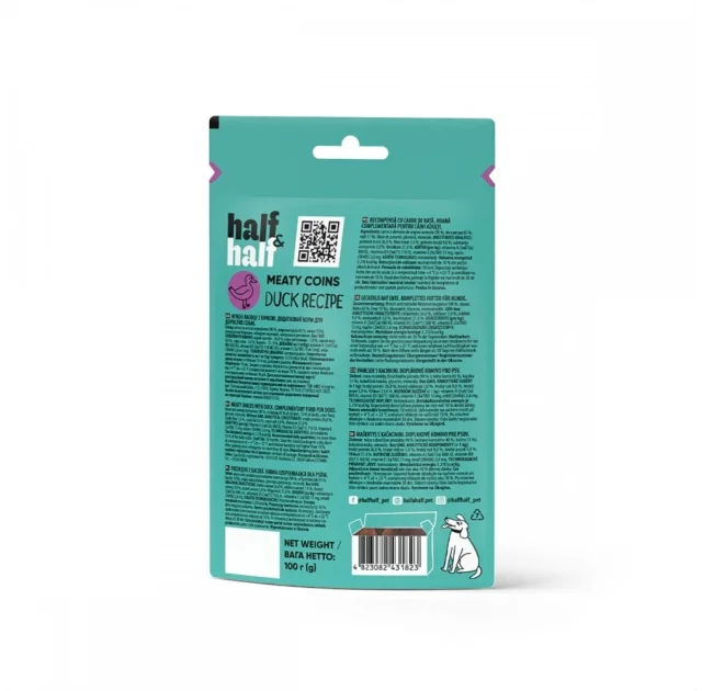 Ласощі Half&Half для собак, у формі м'ясних монеток, з качкою, 100 г