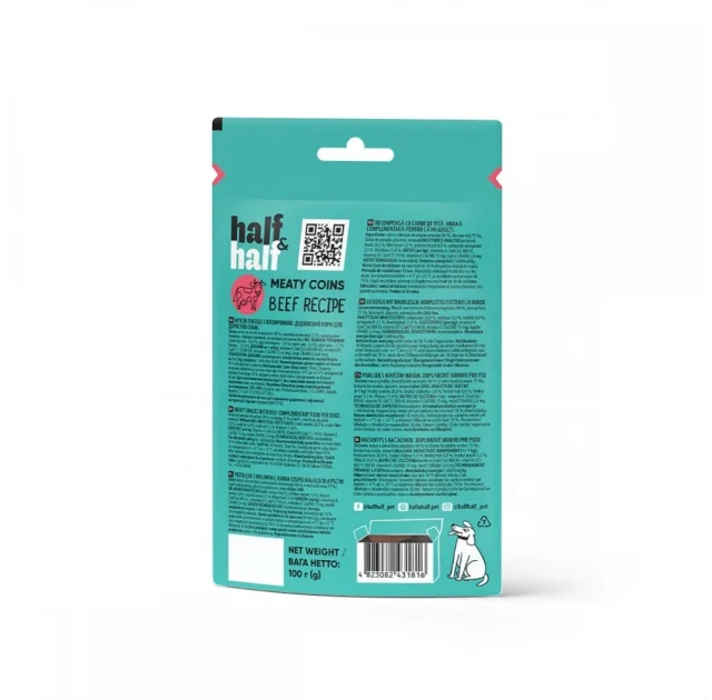 Ласощі Half&Half для собак, у формі м'ясних монеток, з яловичиною, 100 г