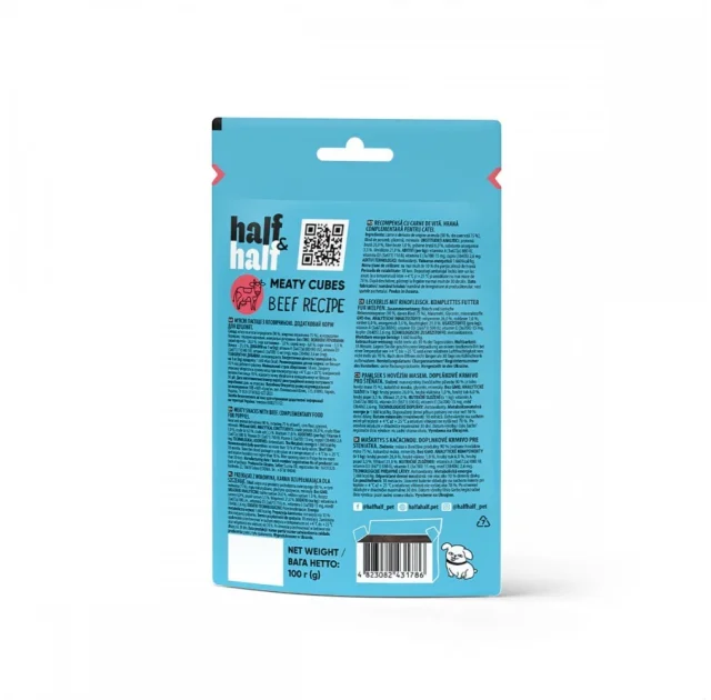 Ласощі Half&Half для цуценят, у формі м'ясних кубиків, з яловичиною, 100 г