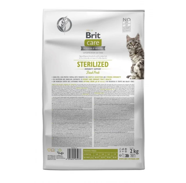 Сухой корм Brit Care Cat GF Sterilized Immunity для стерилизованных кошек, свинина, 2 кг