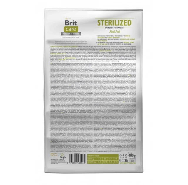Сухой корм Brit Care Cat GF Sterilized Immunity для стерилизованных кошек, свинина, 400 г