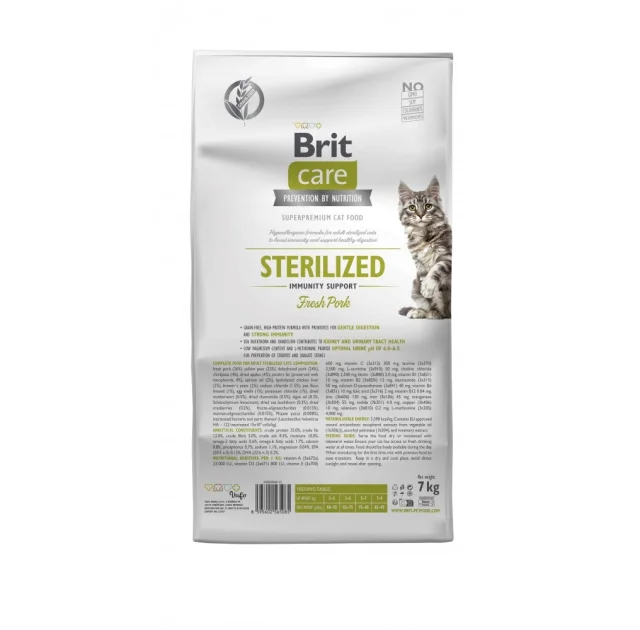 Сухой корм Brit Care Cat GF Sterilized Immunity для стерилизованных кошек, свинина, 7 кг