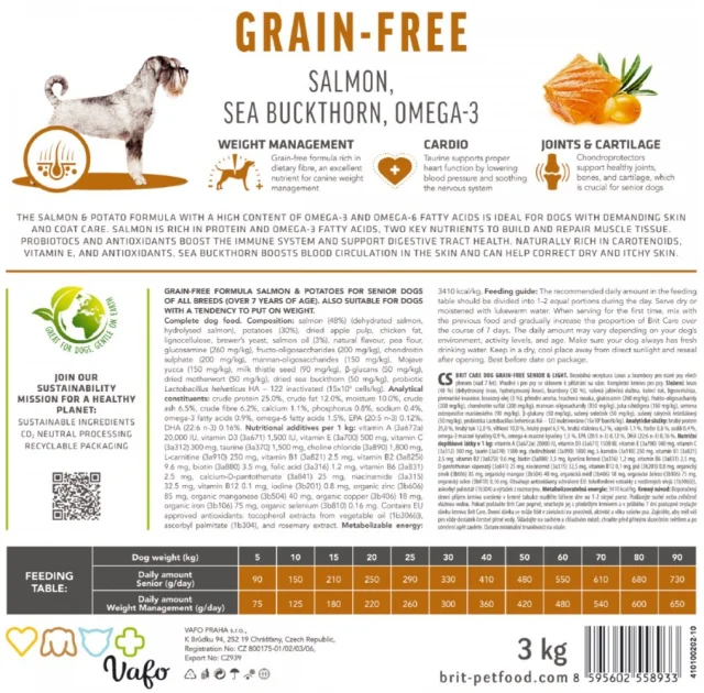 Беззерновой сухой корм Brit Care Dog Grain-free Senior & Light для стареющих собак, с лососем, 1 кг