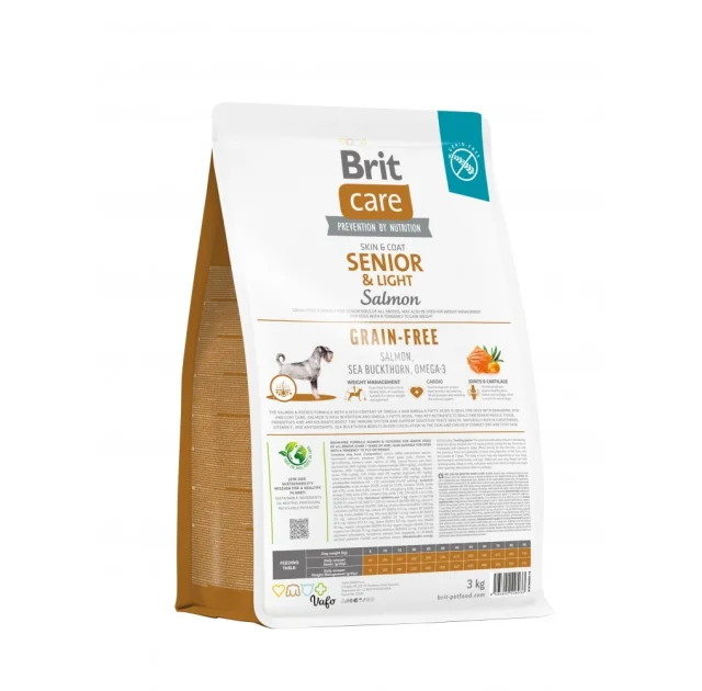Беззерновий сухий корм Brit Care Dog Grain-free Senior & Light для собак похилого віку, з надмірною вагою, лосось, 3 кг