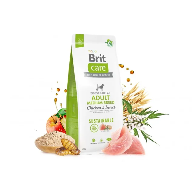 Сухий корм Brit Care Sustainable Adult Medium Breed для собак, середніх порід, курка і комахи, 12 кг