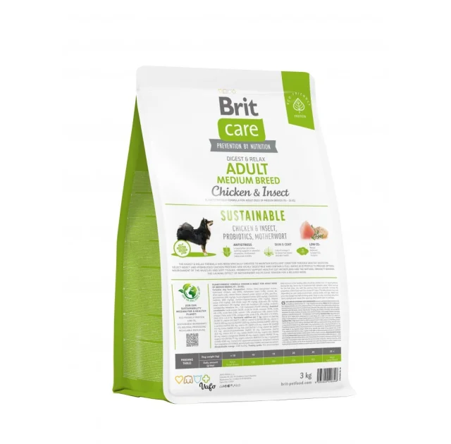 Сухий корм Brit Care Sustainable Adult Medium Breed для собак середніх порід, курка і комахи, 3 кг