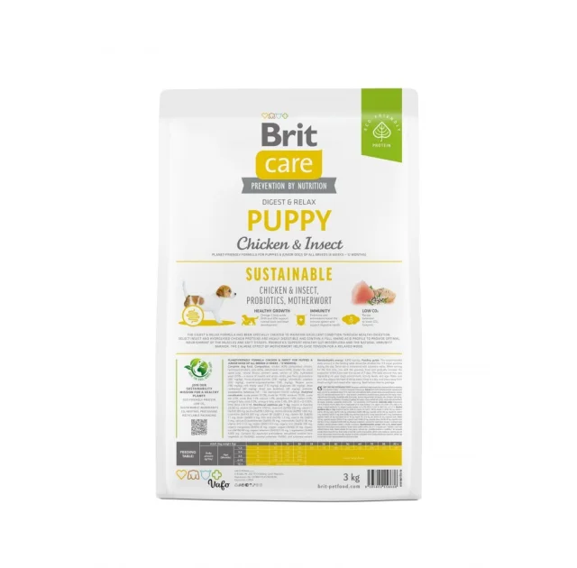 Сухий корм Brit Care Sustainable Puppy для цуценят, курка і комахи, 3 кг