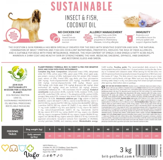 Сухий корм Brit Care Sustainable Sensitiveдля собак з чутливим травленням, комахи і риба 12 кг