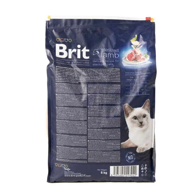 Сухий корм Brit Premium Cat by Nature Sterilized Lamb для стерилізованих котів, з ягням, 8 кг