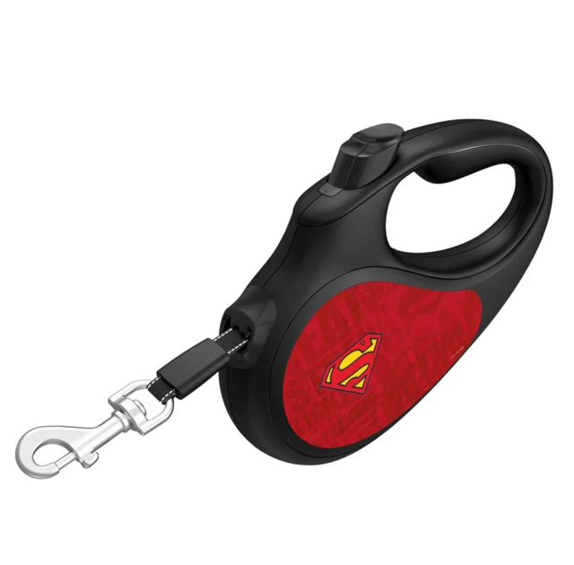 Повідець-рулетка Waudog R-leash для собак , малюнок "Супермен Лого червоний", світловідбиваюча стрічка чорний, M, 25 кг, 5 м