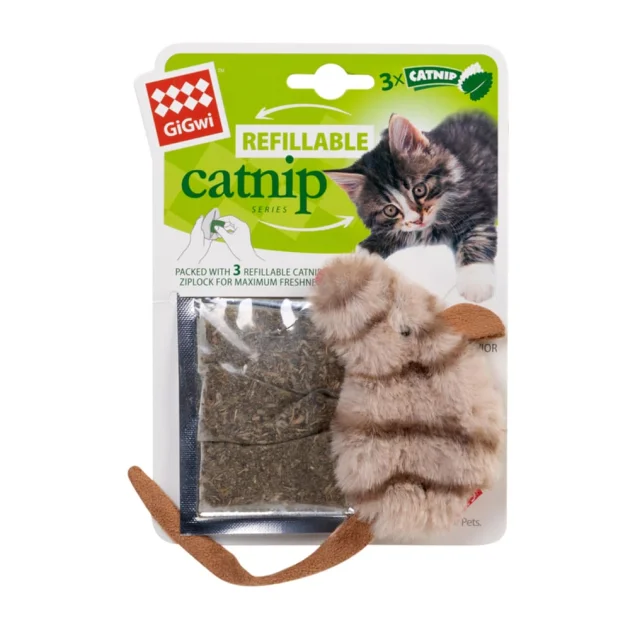 Іграшка GIGwi Catnip Ведмедик для кішок, з котячою м'ятою, штучне хутро, 10 см
