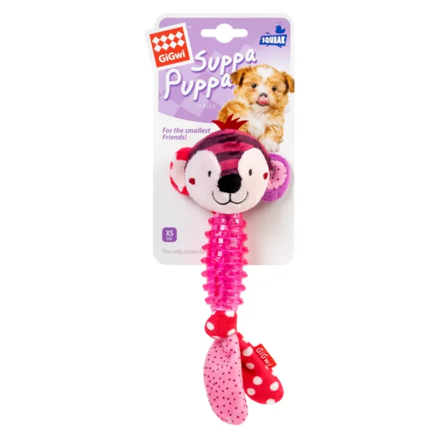 Игрушка GiGwi Suppa Puppa Обезьянка с пищалкой для собак, текстиль, резина, 20 см