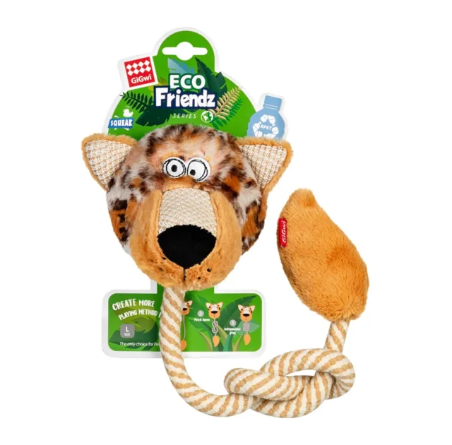Игрушка GiGwi Eco Friendz Леопард с пищалкой и веревкой для собак, переделан текстиль, L, 76 см